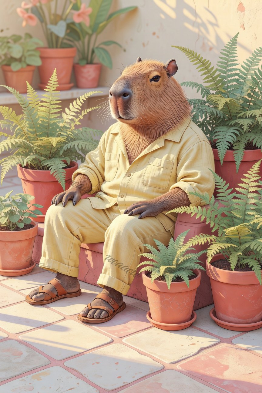 Capybara Among Ferns