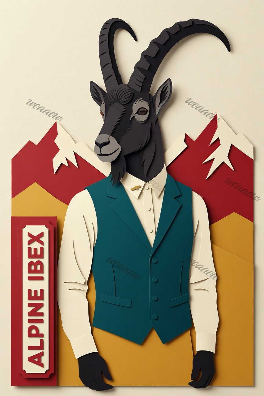 Cut-Paper Alpine Ibex