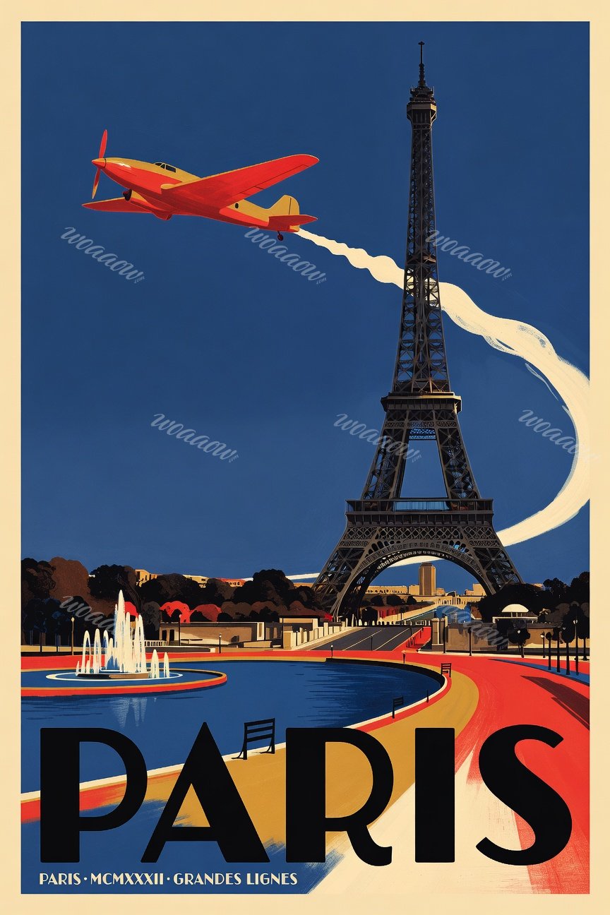 Red Plane, Eiffel Tower