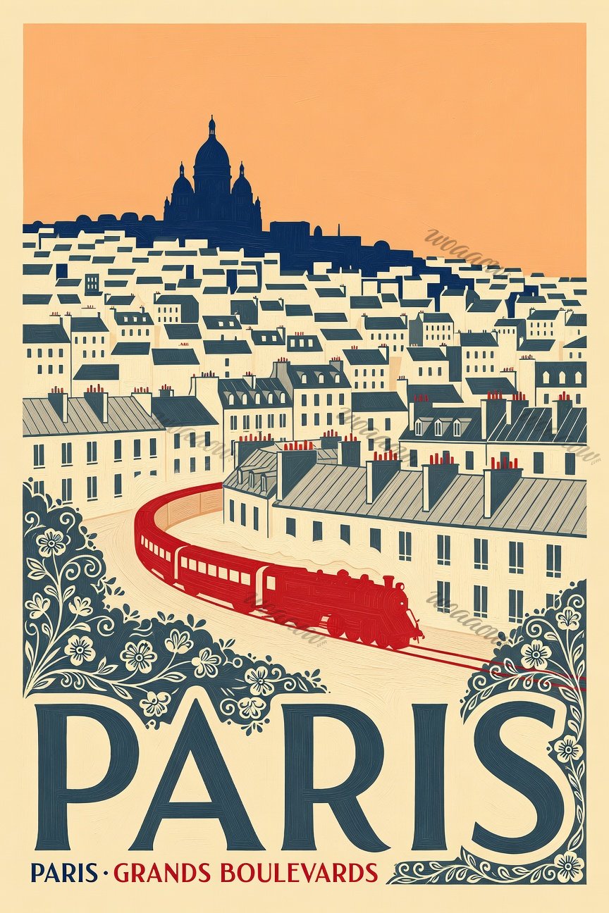 Red Train Through Paris