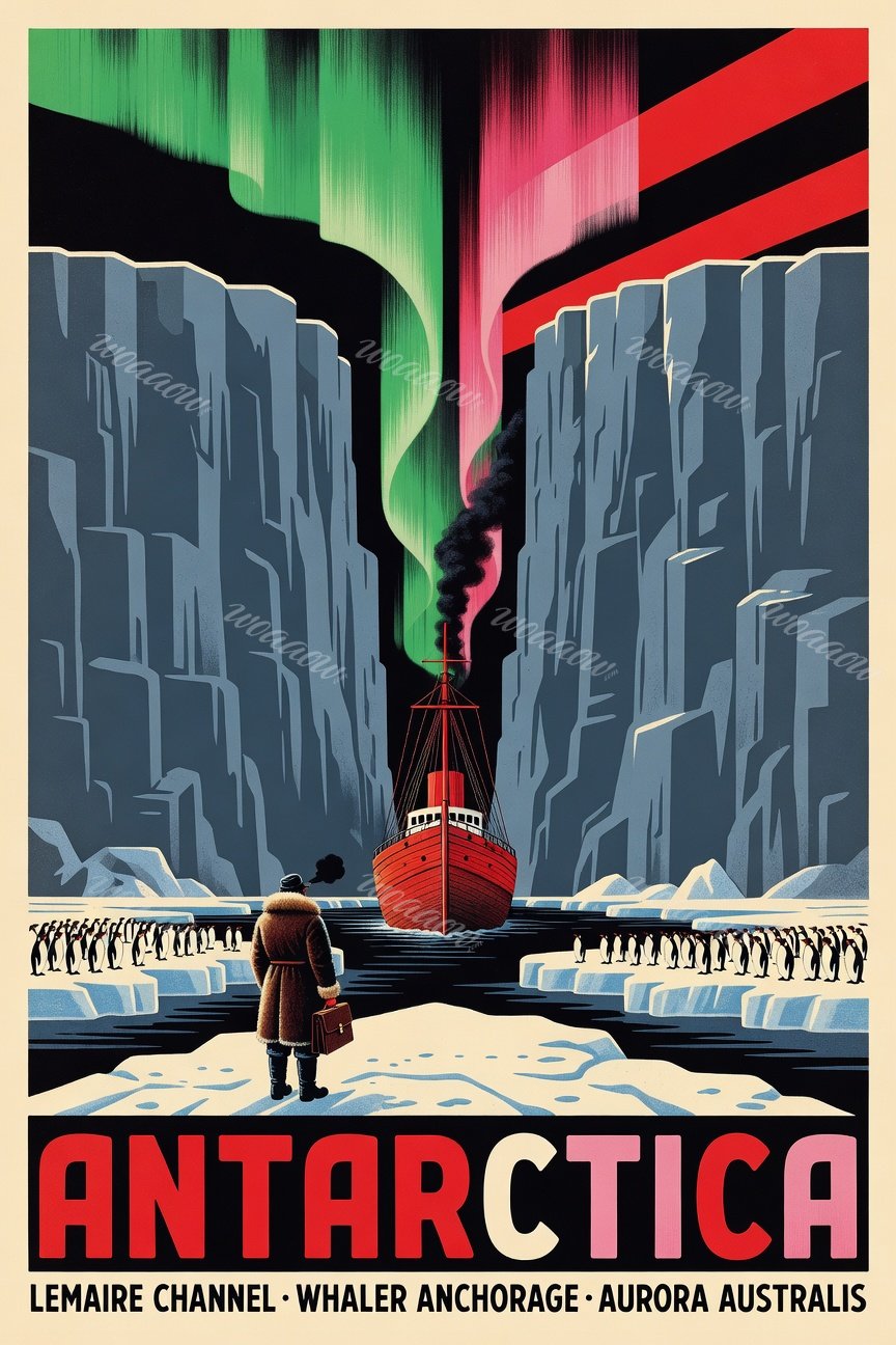 Ship Between Ice Cliffs