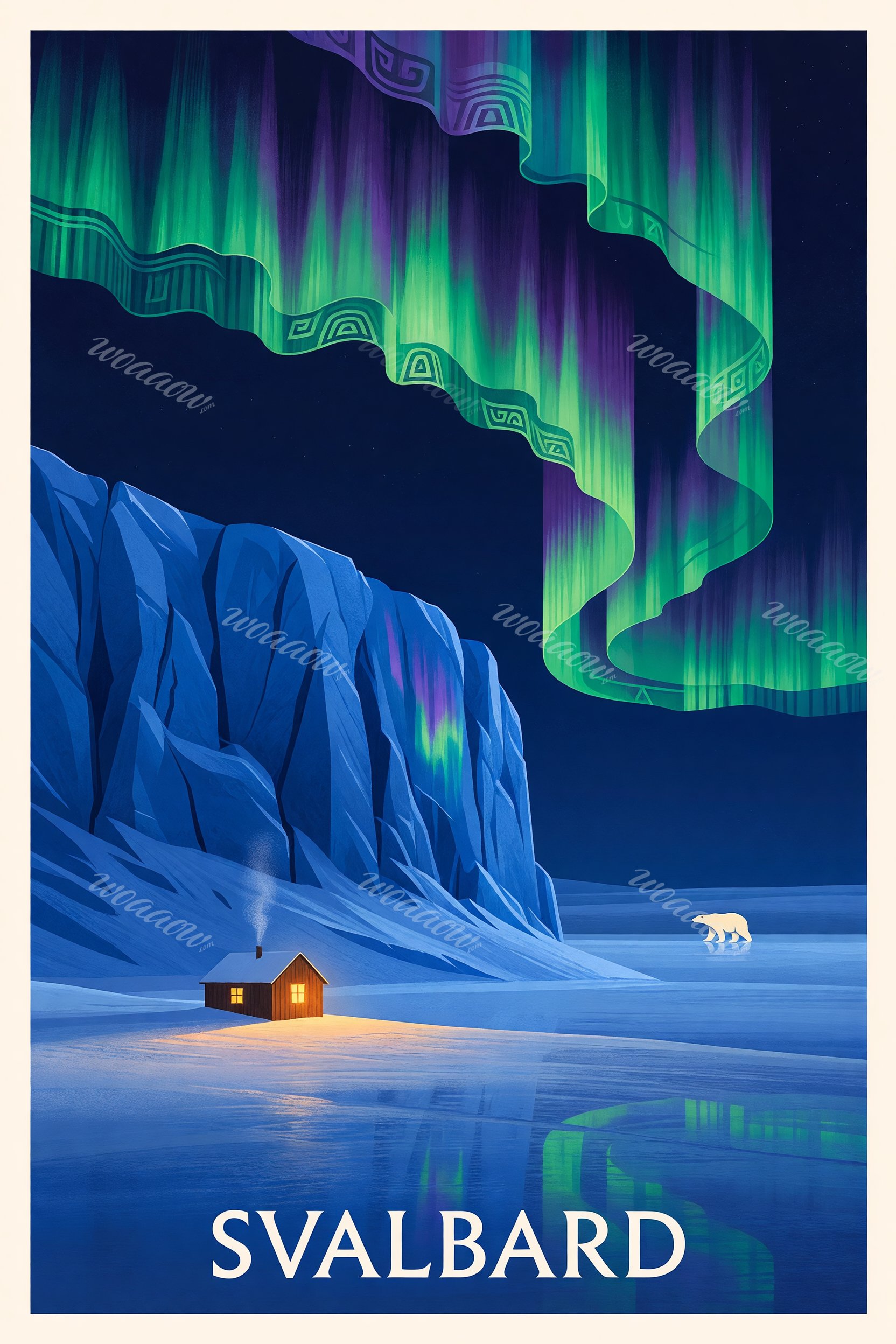 Cabin and a Polar Bear