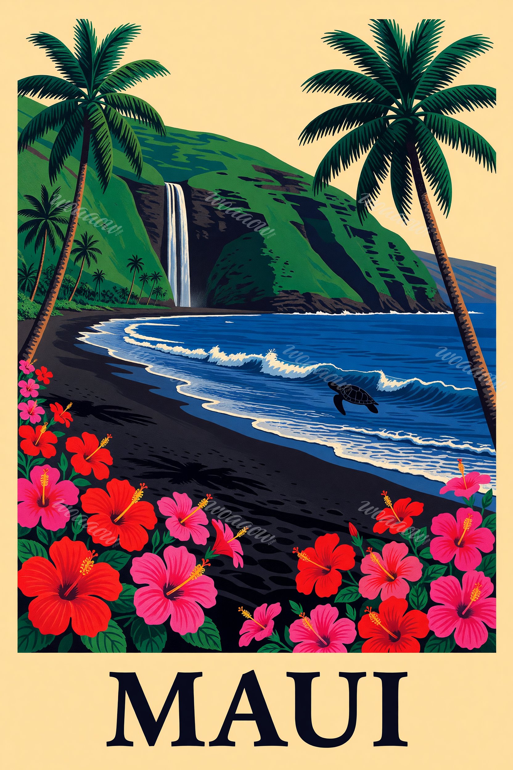 Turtle Off Black Sand