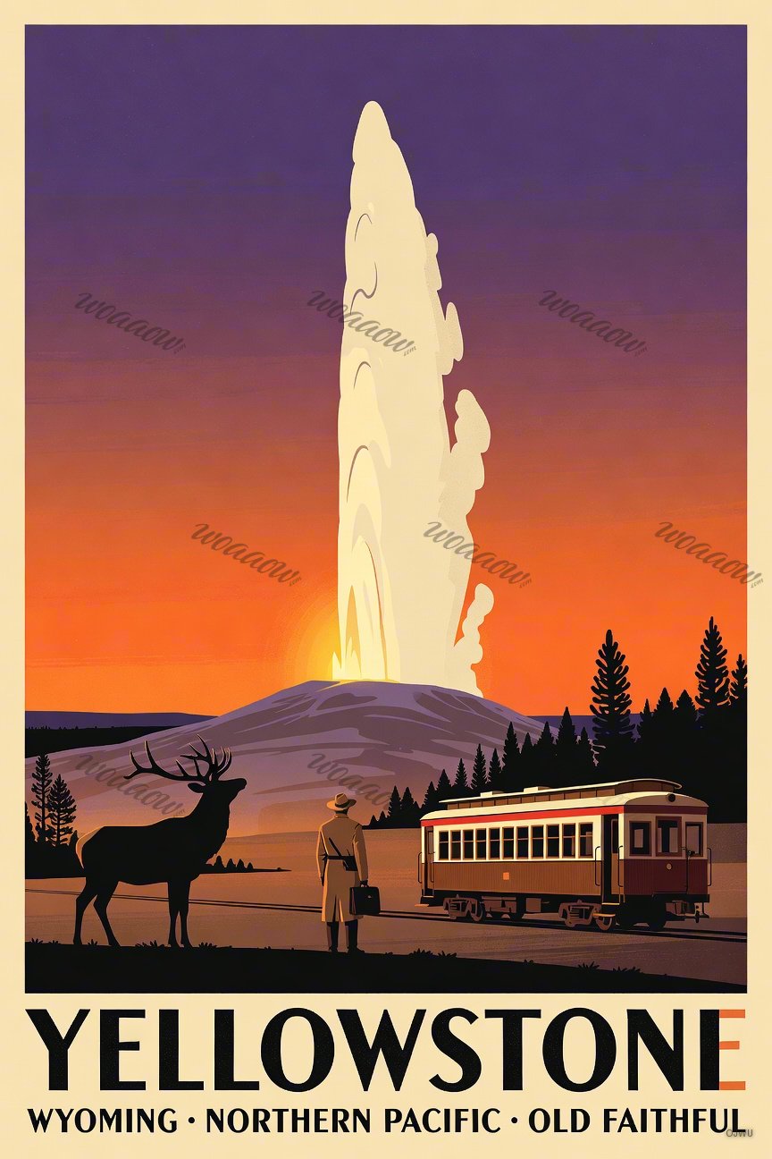 Yellowstone Geyser Sunset